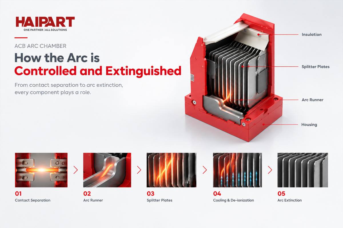 ACB arc extinction principle and arc chamber components