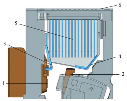 Structure of an air circuit breaker showing fixed contact, movable contact, arc runners, splitter plate, and vent