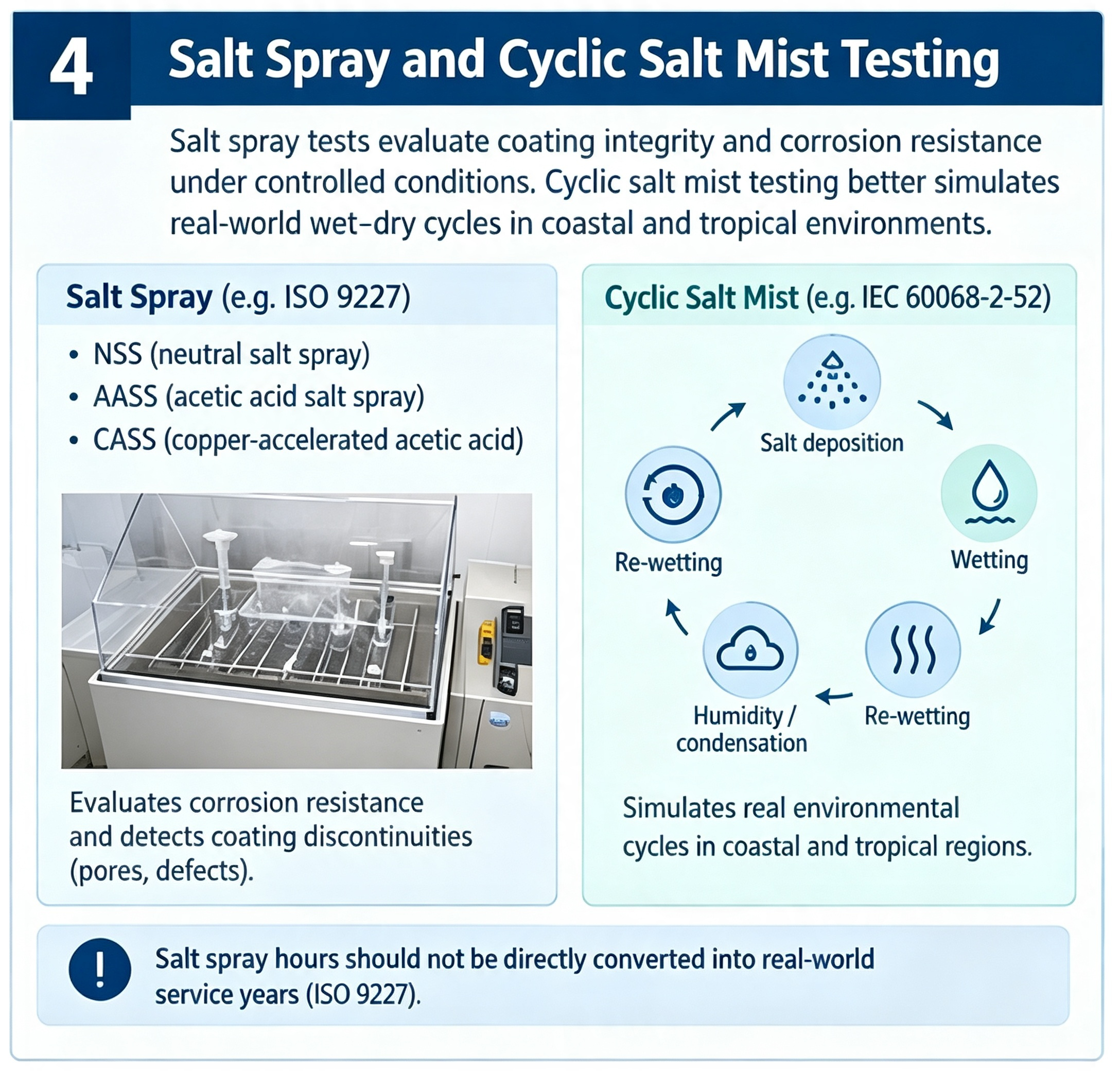 Salt spray and cyclic salt mist testing for arc chute coating corrosion resistance